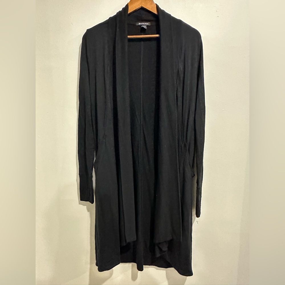 ATHLETA Black Pranayama Long Wrap Open Front Cardigan Athleisure Size XS - Picture 3 of 7